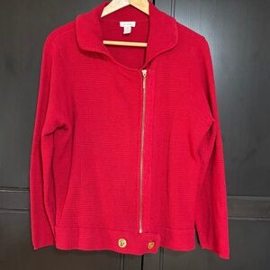 Chicos Long Sleeve Full Zip Collared Knit Sweater, Size 12